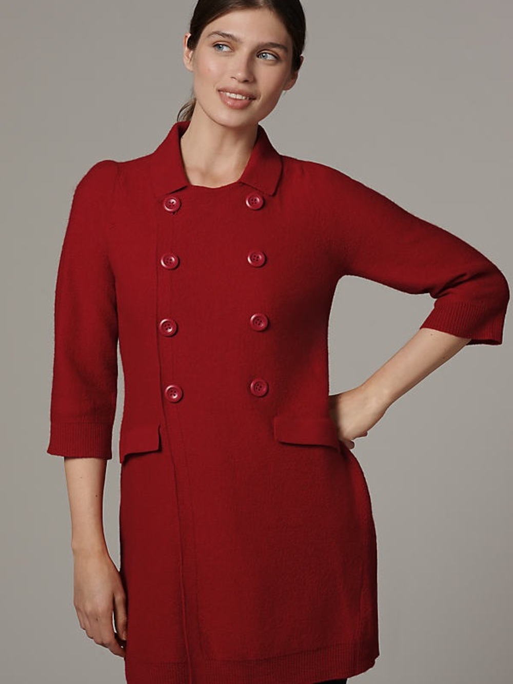 Maeve Red Double-Breasted Knit Pea Coat